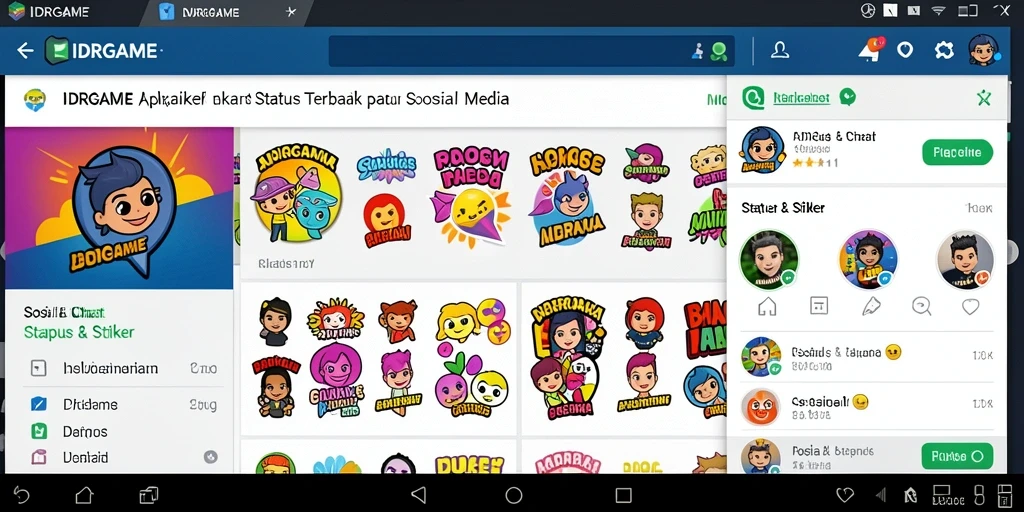 Tampilan antarmuka aplikasi IDRGAME dengan stiker yang beragam.