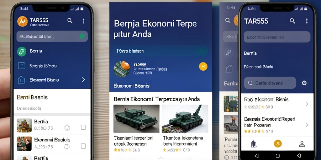 Antarmuka aplikasi TAR555 menampilkan berita ekonomi terkini dengan desain yang simpel.