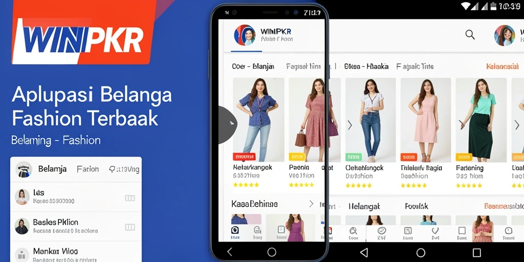 Antarmuka menarik dari aplikasi WINPKR untuk belanja fashion.